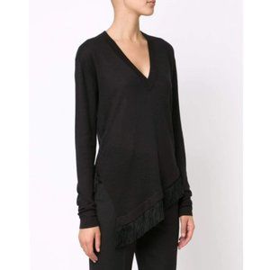 Derek Lam 10 Crosby Black Silk & Cashmere Asymmetrical Fringe Sweater | S